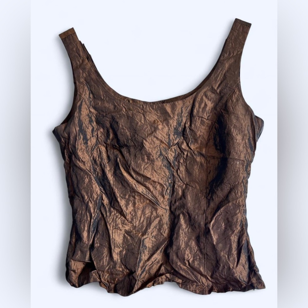 90s Laura Brown Taffeta Sleeveless Crinkle Top Regency Fairy Nymph Renaissance
